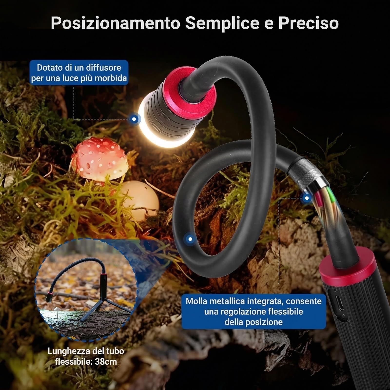 NEEWER BASICS ML01 IP54 Luce LED Flessibile per Macrofotografia | Torcia flessibile da 4W, ricaricabile tramite USB-C, batteria da 2500mAh, CRI95 TLCI99, luminosità di 3100lux a 0,5m