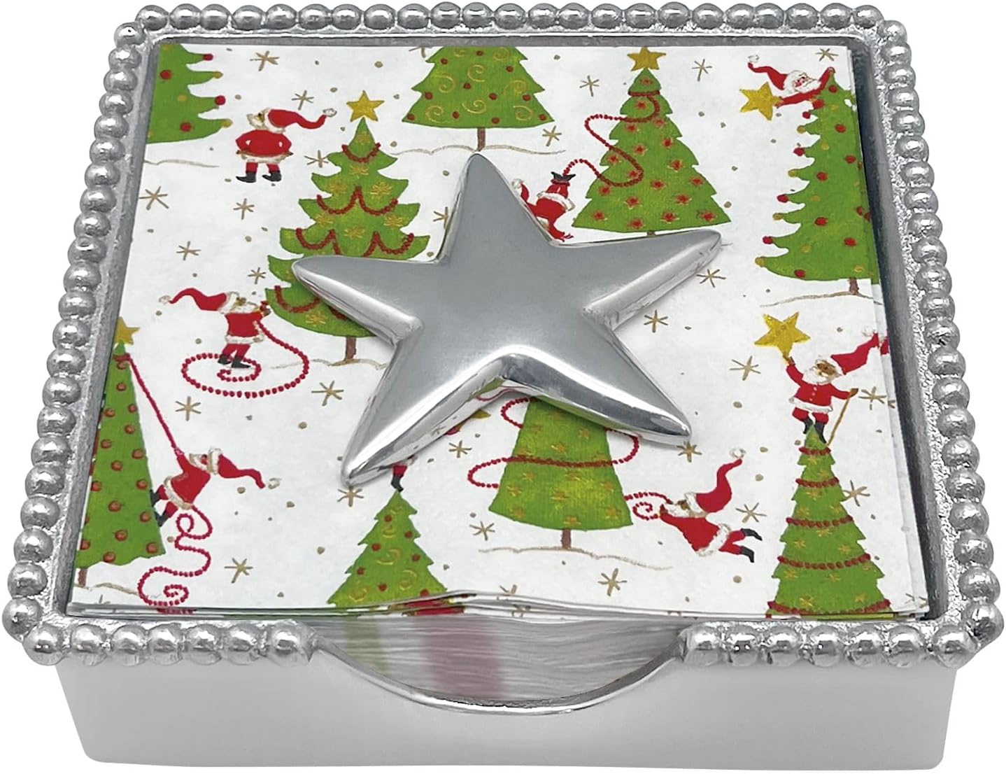 STAR BEADED NAPKIN BOX SET | SILVER | BRILLANTE | GIFTS | NAPKIN BOX & WEIGHT SET | RECYCLED SANDCAST ALUMINUM | HANDMADE IN MEXICO