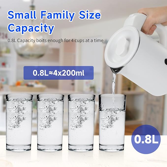 Tetera Eléctrica Pequeña 0.8L Acero Inoxidable Blanco miniatura 3
