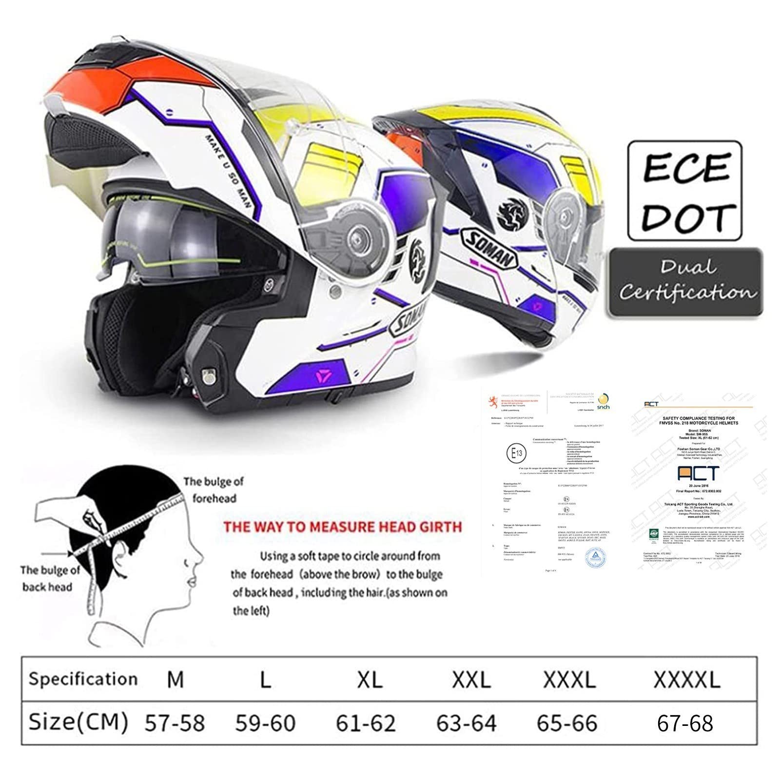 Motorhelm Integraalhelm Met Dubbel Vizier Lichtgewicht Bluetooth-Motorhelmen Voor Heren Dames DOT ECE-Goedgekeurde Gepersonaliseerde Helm Met Patroonontwerp Dubbele Luidspreker H1,S (55~56 cm