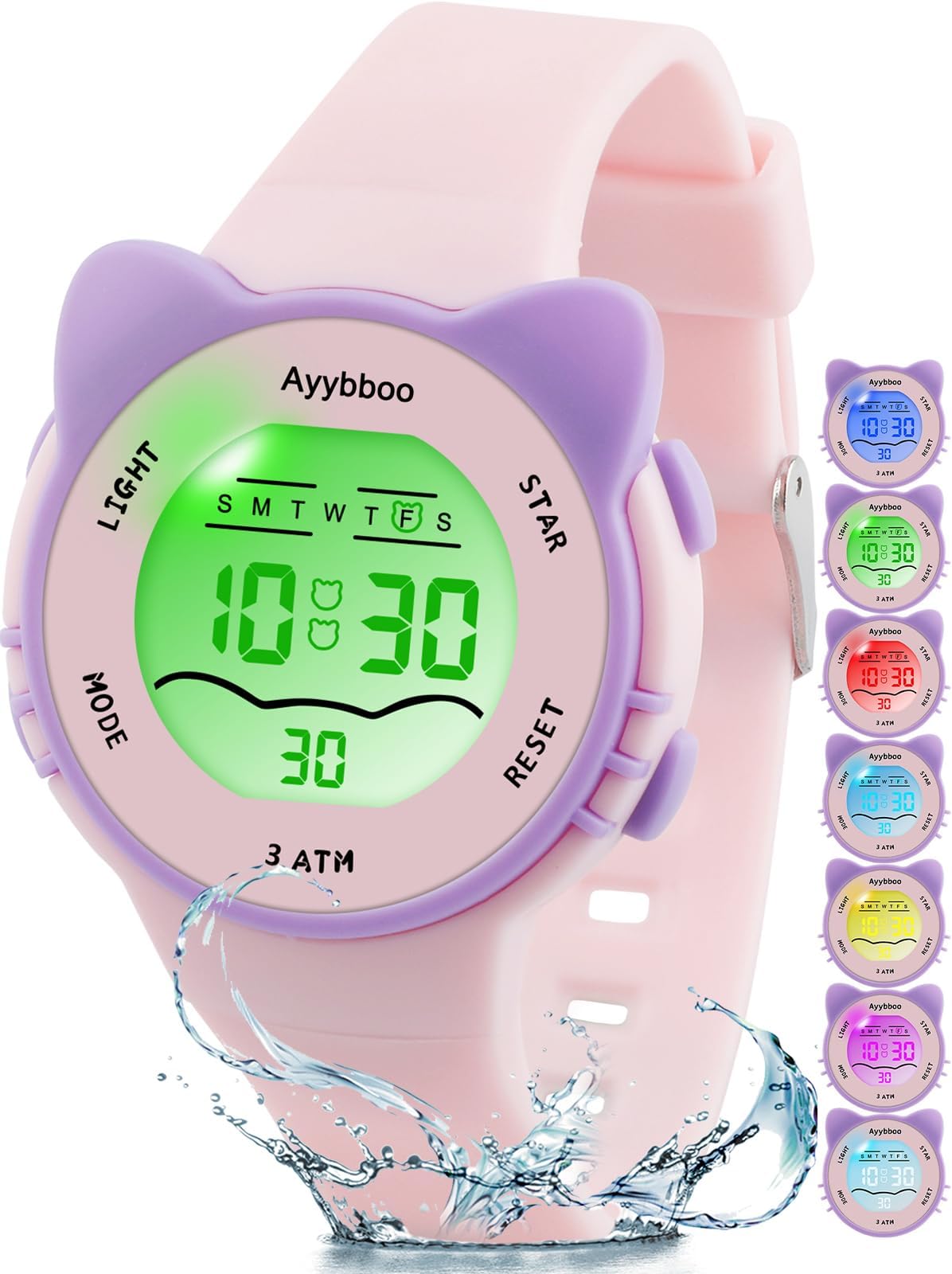 Kids Digital Analog Watches for Girls Boys, 7 Color Lights Waterproof Cute Wristwatches for Kids with Alarm Stopwatch, Great Present for Girls Boys Ages 5-13