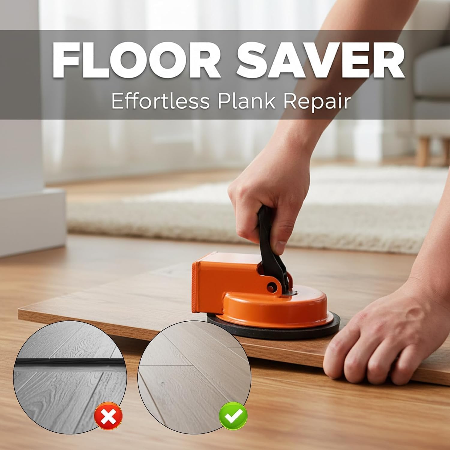 Floor Gap Fixer Tool, 2026 New Heavy Duty Floor Gaps Fixer Tools, Enhanced Vacuum Suction Cup, Flooring Gap Repair Tool for Laminate, Vinyl, Adjustable Height Setter Close Unsightly Seams(Orange) — view 5