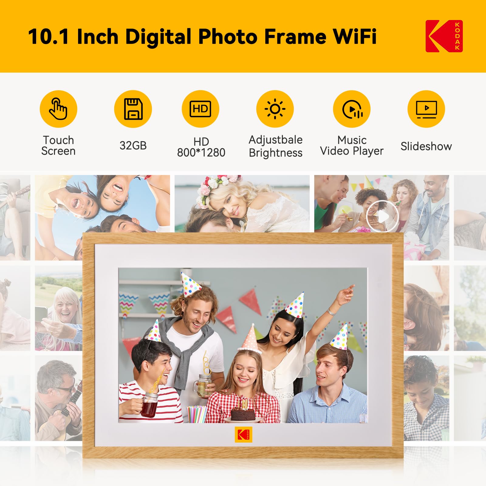 KODAK Digitaler Bilderrahmen mit 4000mAh Li-Akku,Touch Elektronischer 10.1 Zoll, 1280 x 800, ntelligenter mit 32GB Speicher