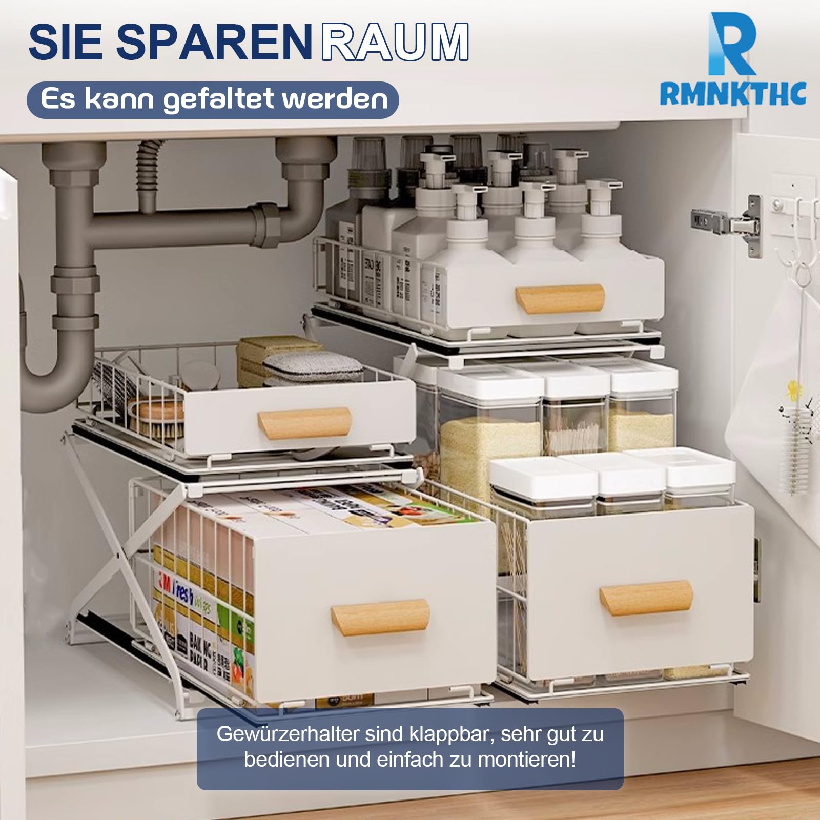 Gewürzregal aus Kohlenstoffstahl, 2 Etagen Unterschrank Organizer