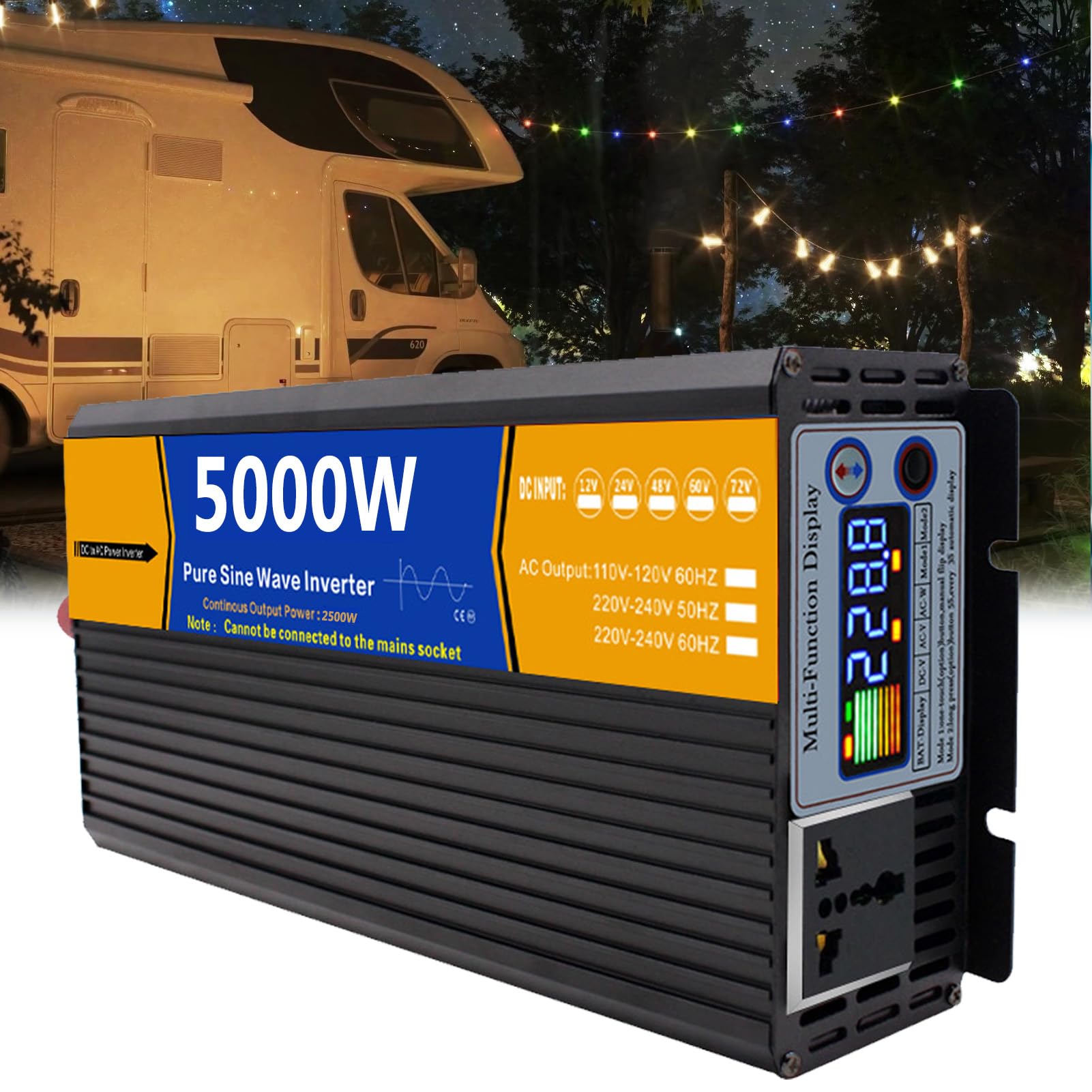 Inverter a Onda Sinusoidale Pura da 5000W Caricabatterie CC 12V/24V/48V/60V/72V a CA 110V/230V, Convertitore Inverter Solare a Bassa Frequenza per Casa, Camper, Camion, Impianto Sola(Size:72v to 110v)