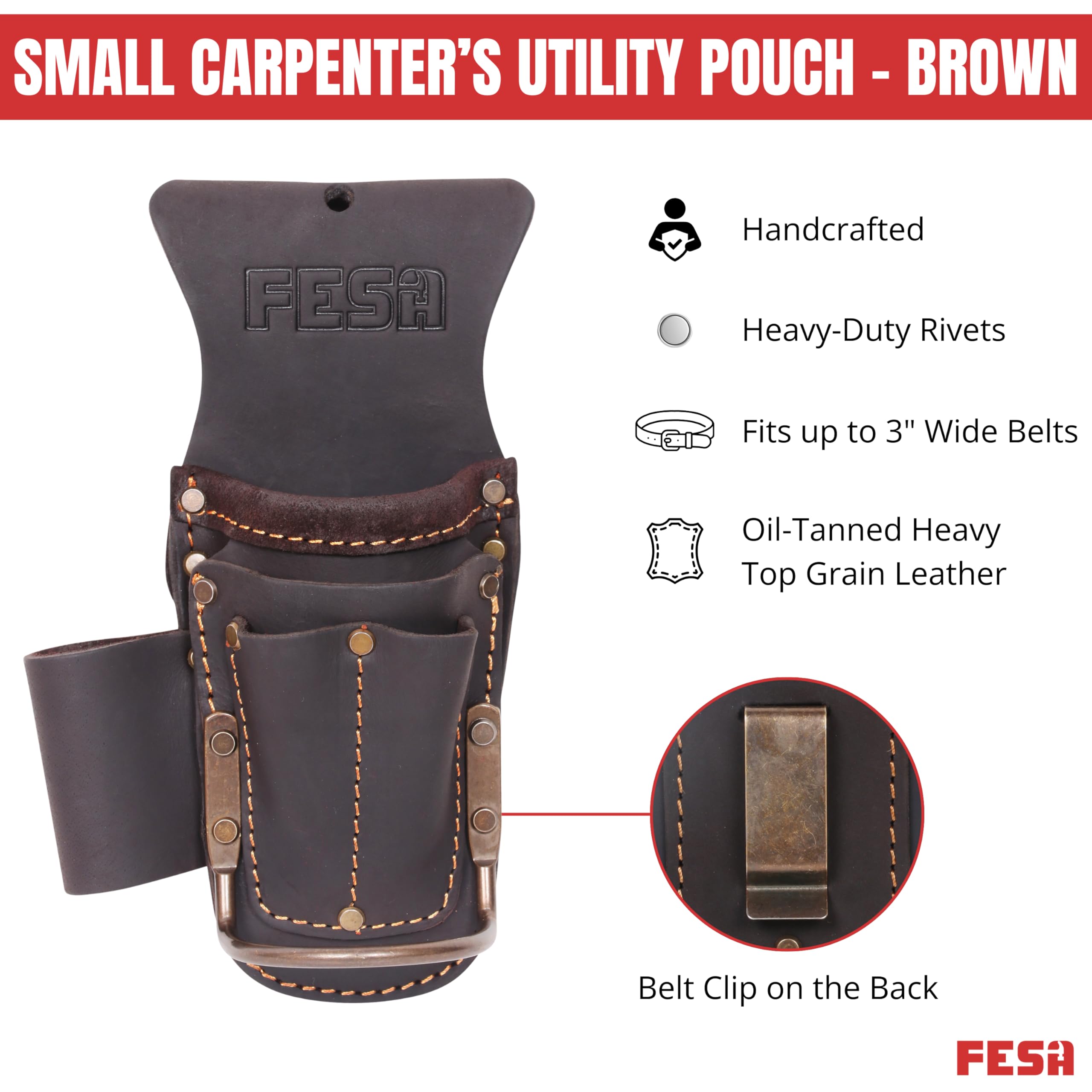 FESA Cintura portautensili per martello, multitool, pinze e martelli, con tasche per punte da trapano o pennarelli, custodia resistente per piccoli attrezzi per falegnami, clip su qualsiasi cintura