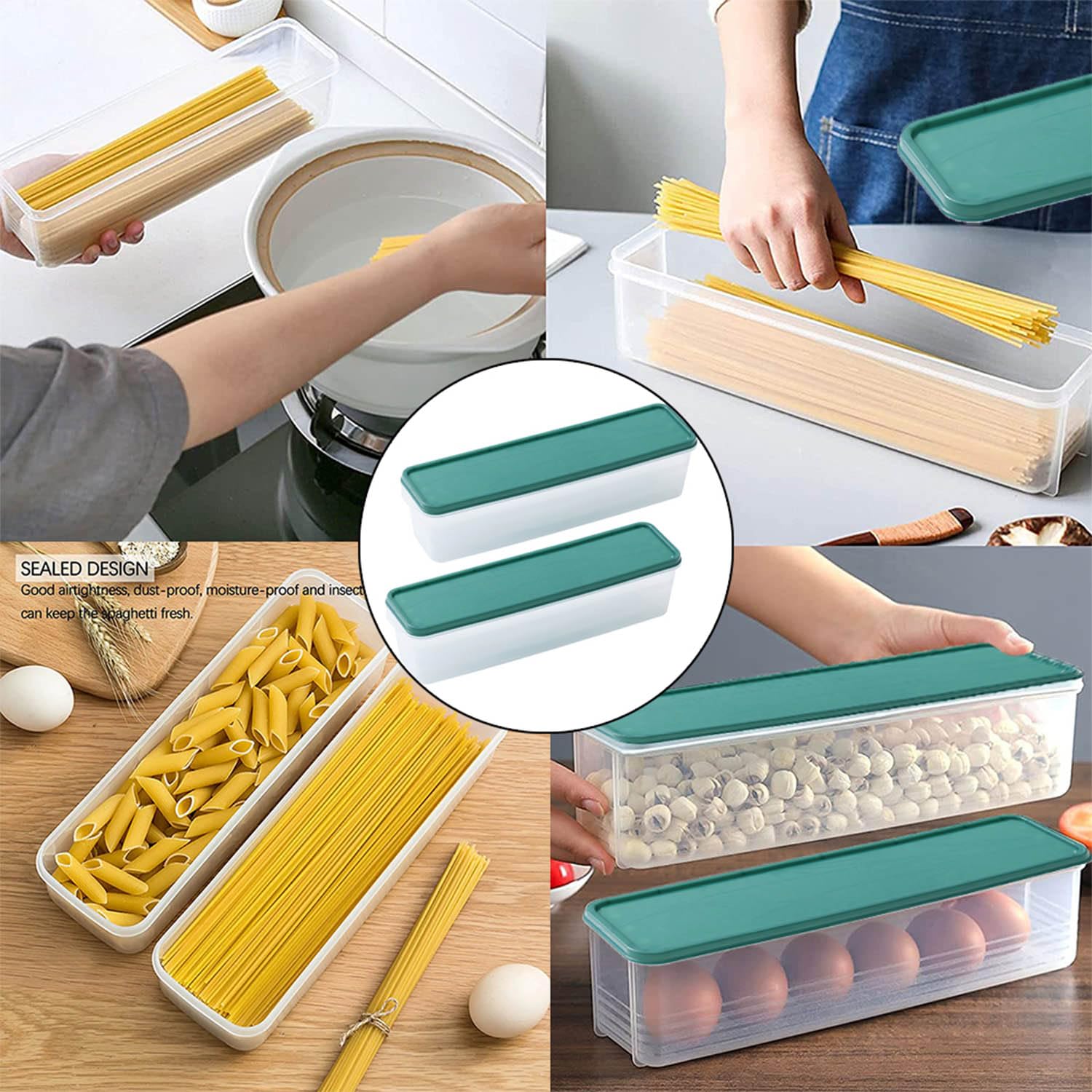 2 Pezzi Contenitori per Pasta, Contenitori Ermetici Alimenti Plastica, Scatola per Spaghetti con Coperchi, per Conservazione Cereali, Noci, Fagioli