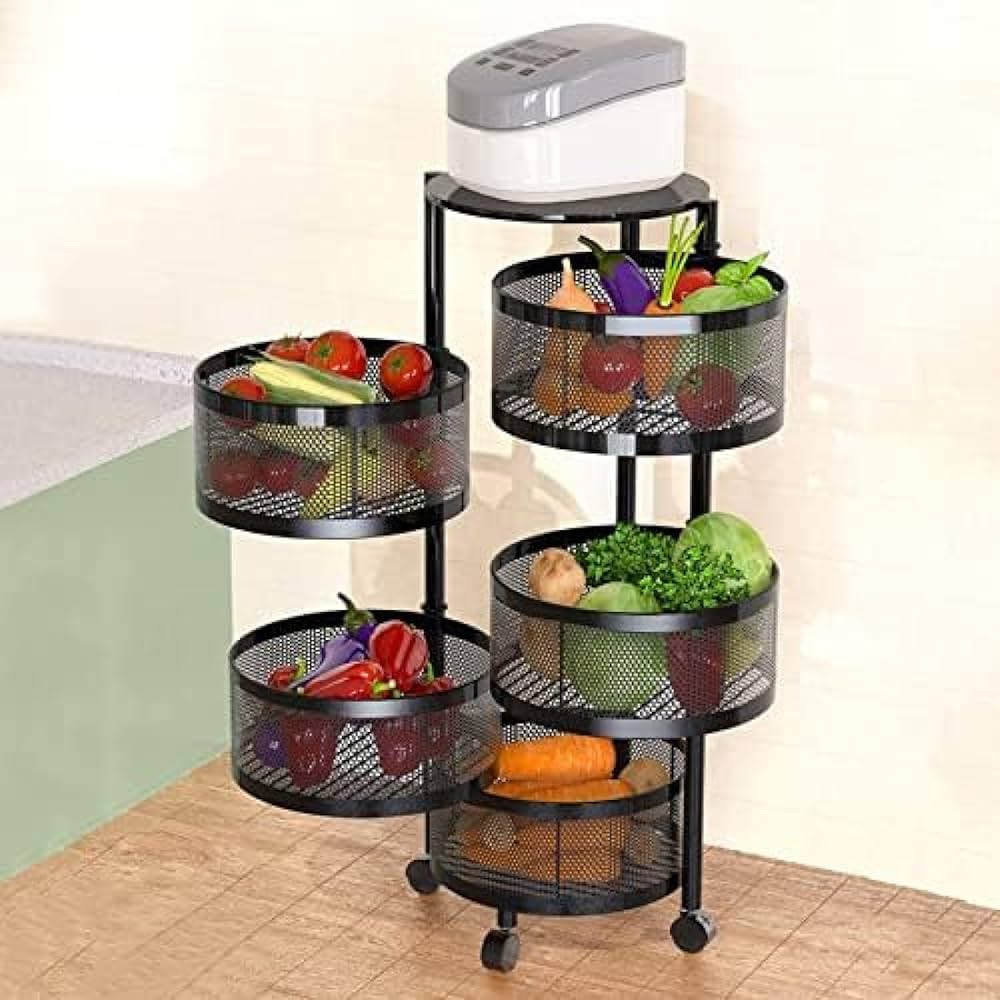 Amazon.co.jp: 5段果物野菜収納バスケット、ラウンド回転多層