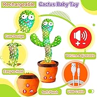 Vista 8 de Rechargeable Baby Toys Dancing Talking Cactus Toy, Volume Adjustable, Singing Mimicking Repeating, Easter Gifts/Easter Basket Stuffers for Baby