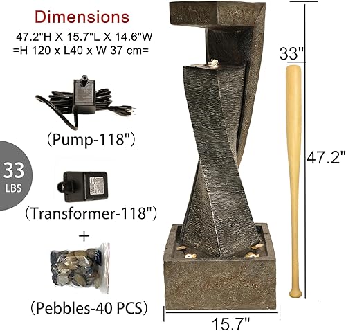 Miniatura 5 de Fuente Moderna de Jardín para Exteriores, Fuentes de Agua Exteriores de Pie de 47.2" con Luces para Jardín, Patio Trasero, Patio, Porche, Terraza y
