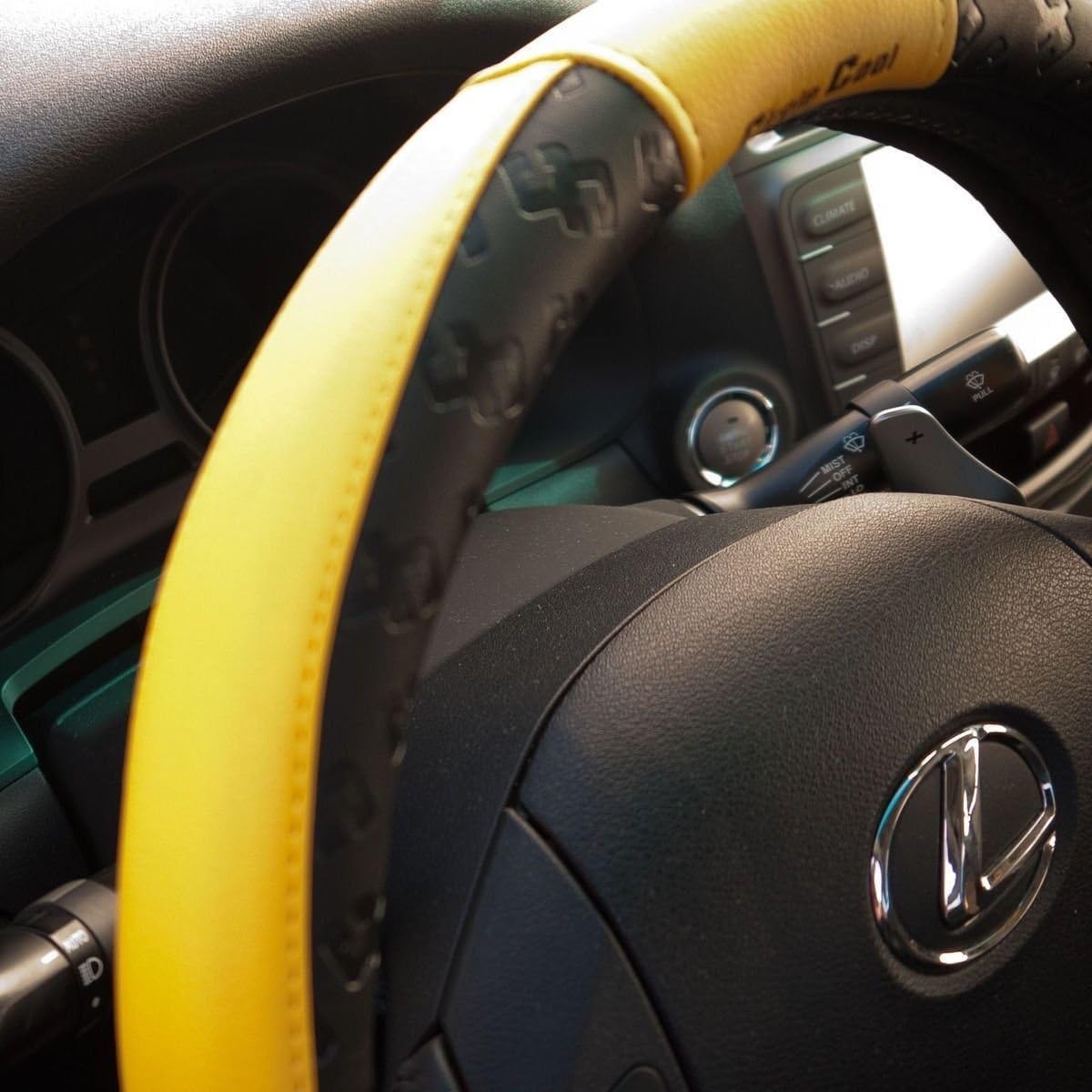 Circle Cool 51005 Black & Yellow PVC Leather Steering Wheel Cover 15" diameter 4" Grip Circumference