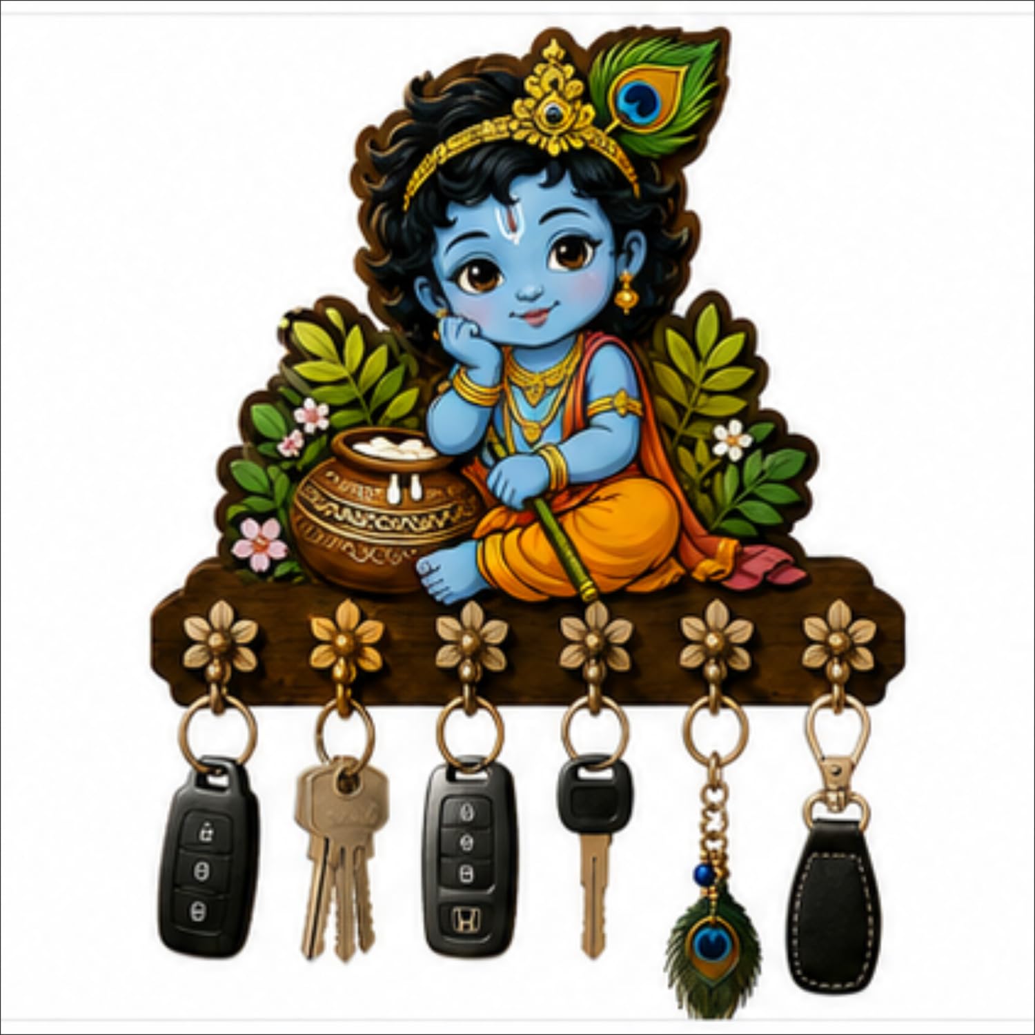 Krishna Key Holder - Handmade Wooden Wall Decor -2