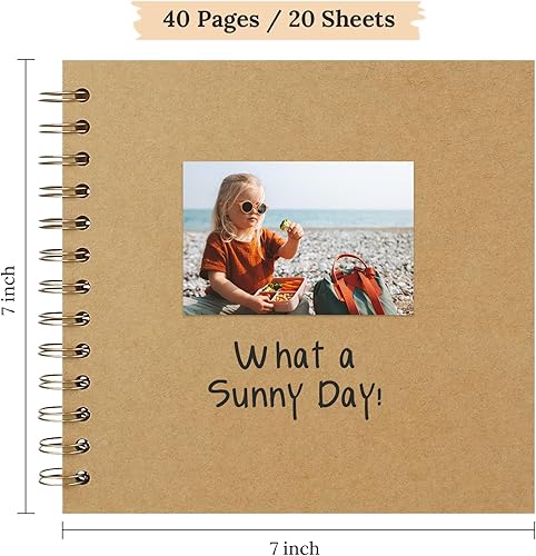 Vista 102 de Álbum de recortes de 8 x 8 pulgadas, álbum de recortes de papel kraft de tapa dura, álbumes de fotos, 40 páginas, perfecto para fotos de 4 x 6 / 5 x