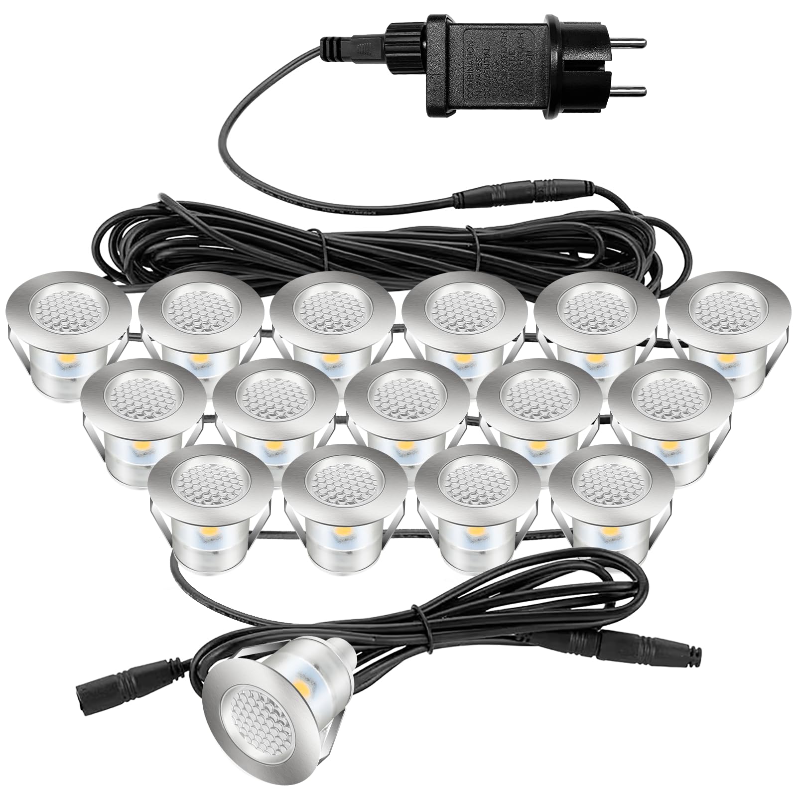 Auting Set de 16 Luminarias LED Empotrables para Exterior, Blanco Cálido IP67 Impermeables, para Jardín, Terraza, Piscina, Escaleras y Decoración Interior/Exterior