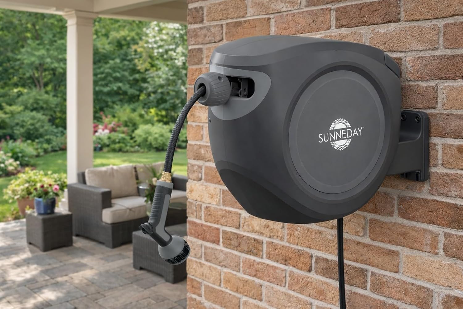 Sunneday SW-30B 100ft Retractable Hose Reel 5/8 | Automatic Retractable w/Wall Mount | Easy to Assemble Reel w/Flexible Swivel Mount (100FT 1/2)