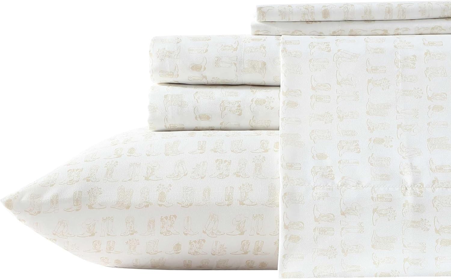 Wrangler - King Size Sheet Set, Ultra-Soft & Wrinkle-Resistant Bedding for Year Round Comfort, Deep Pockets, Bed Sheets with Matching Fitted Sheet & Pillowcases (Line Dance Beige)