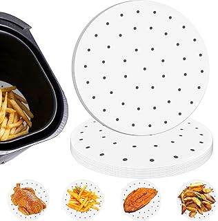 Air Fryer Liners Disposable Parchment Paper, Numola 100 Pcs Airfryer Sheets, 7 Inch White Non-stick Steamer Liner for Oven, Microwave, Bamboos Steaming Basket