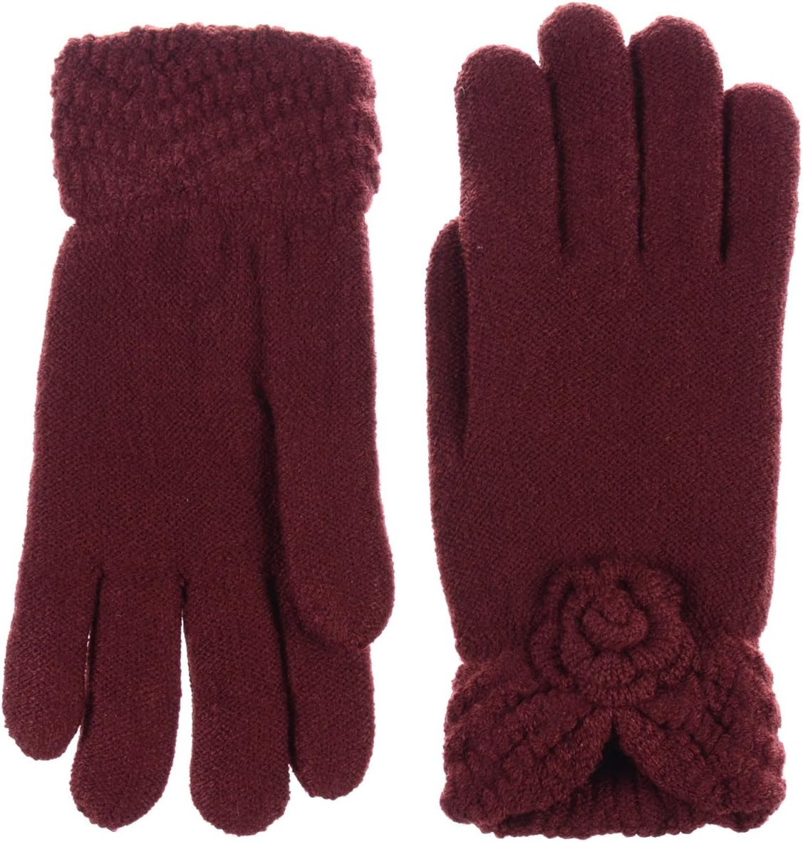 Be Your Own Style BYOS Women’s Winter Fashion Flower Cuff Warm Faux Fur Fleece Lined Knit Gloves - Image 2
