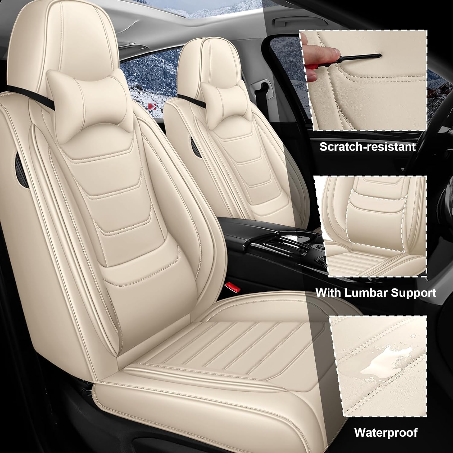 Car Seat Covers Full Set for Subaru Impreza 2002-2025, Waterproof Nappa Leather Car Seat Cover with Headrests, Anti-Slip & Comfortable Car Seat Protector&Accessories(Beige)