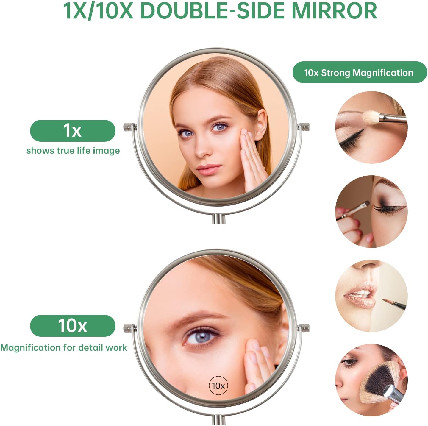 Wall Mounted Makeup Mirror, 10X Wall Mounted Magnifying Mirror Adjustable Height Double-Sided Mirrors for Bathroom Vanity, Round Shape (Brush Nickel) : Home & Kitchen