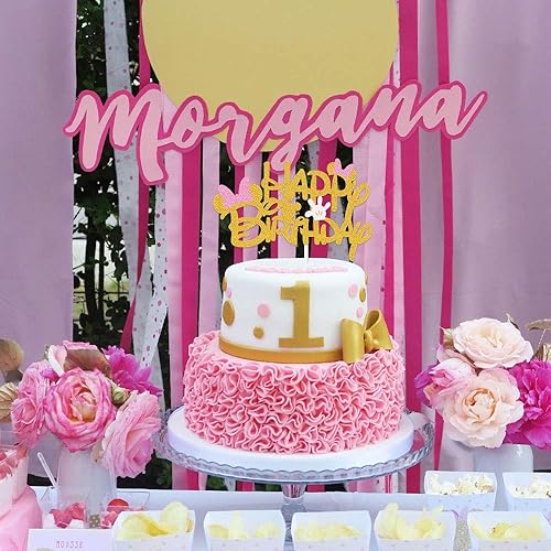 Miniatura 6 de Decoración de pastel de cumpleaños inspirada en Minnie con purpurina rosa y dorada con lazos rosas y guantes blancos para fiesta de cumpleaños para