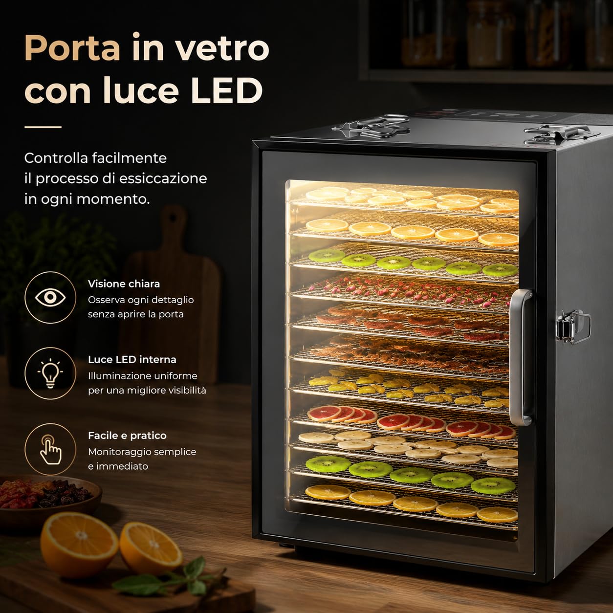 Suszarka ze stali nierdzewnej, 800 W, 12 misek ze stali nierdzewnej, urządzenie do suszenia owoców, mięsa, wołowiny, suszonych mięs, ziół, z regulowanym timerem i regulacją temperatury