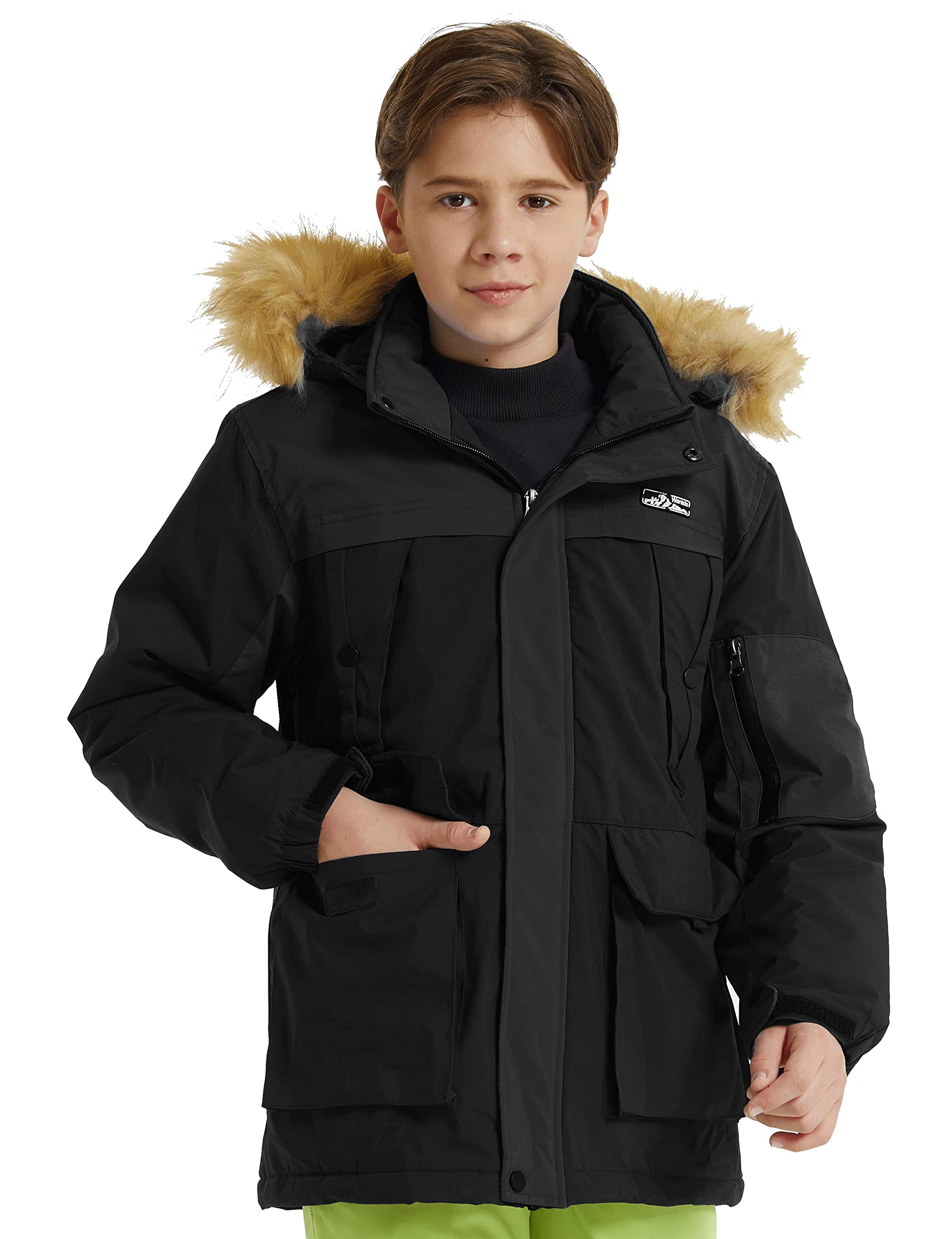 Wantdo Garçon Blouson de Ski Imperméable Hiver Veste de Pluie Voyage Veste Polaire Randonnée Manteau Hiver Chaud Veste de Snowboard Montagne