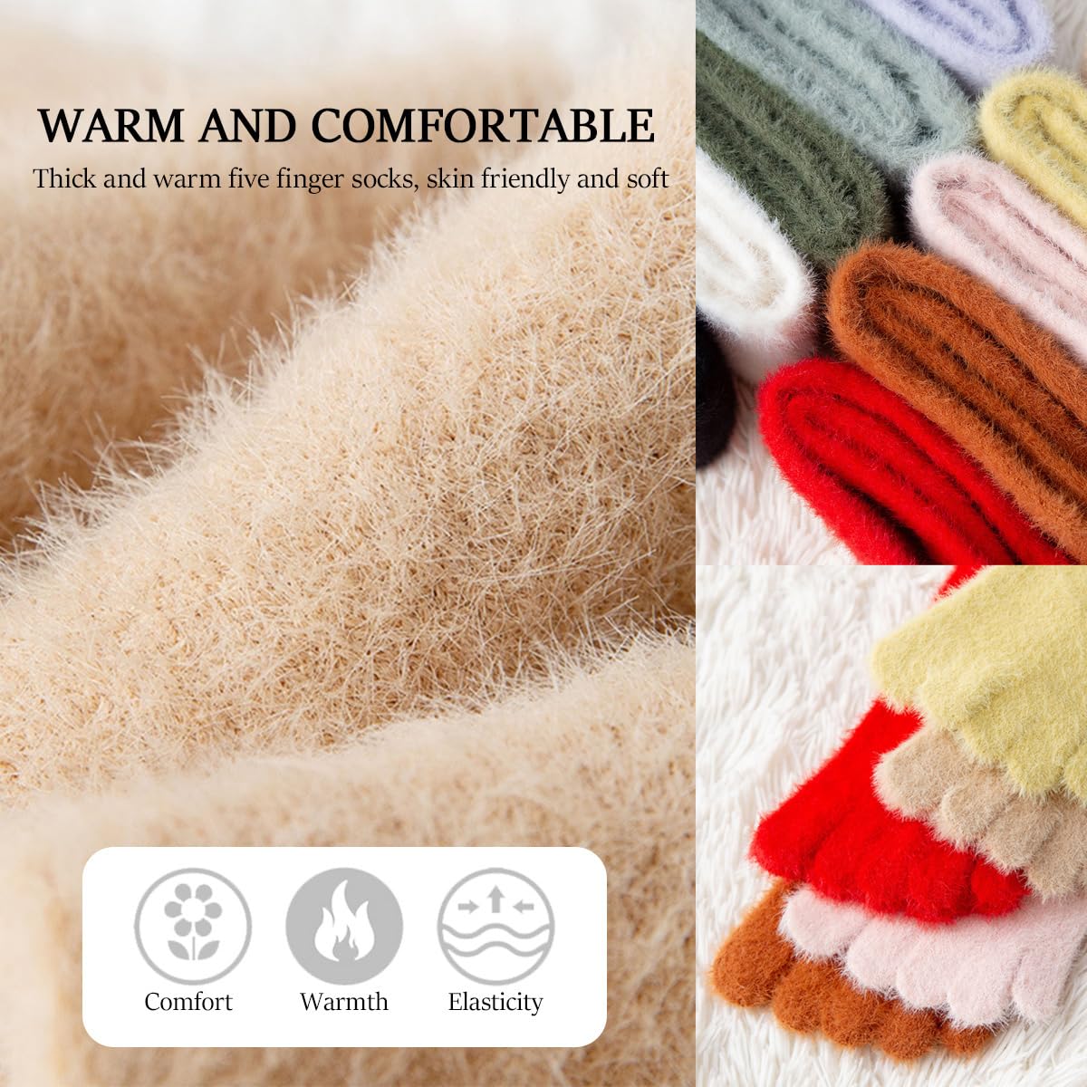 10 Paires Chaussette à Doigts Femme Chaussettes Chaudes en Pilou avec Orteils Séparés, Chaussettes Thermiques Hiver Femme Chaussette Doigt de Pied, Douces, Epaisses et Moelleuses, EU 35-40