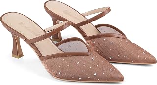 USIMAD Women's Mesh Mule Heels Pointed Toe Slip On Dress Pumps | Memory Foam Insole with Arch Support Comfortable Three Inch Heel for Office Work Weddings Parties and Evening Events