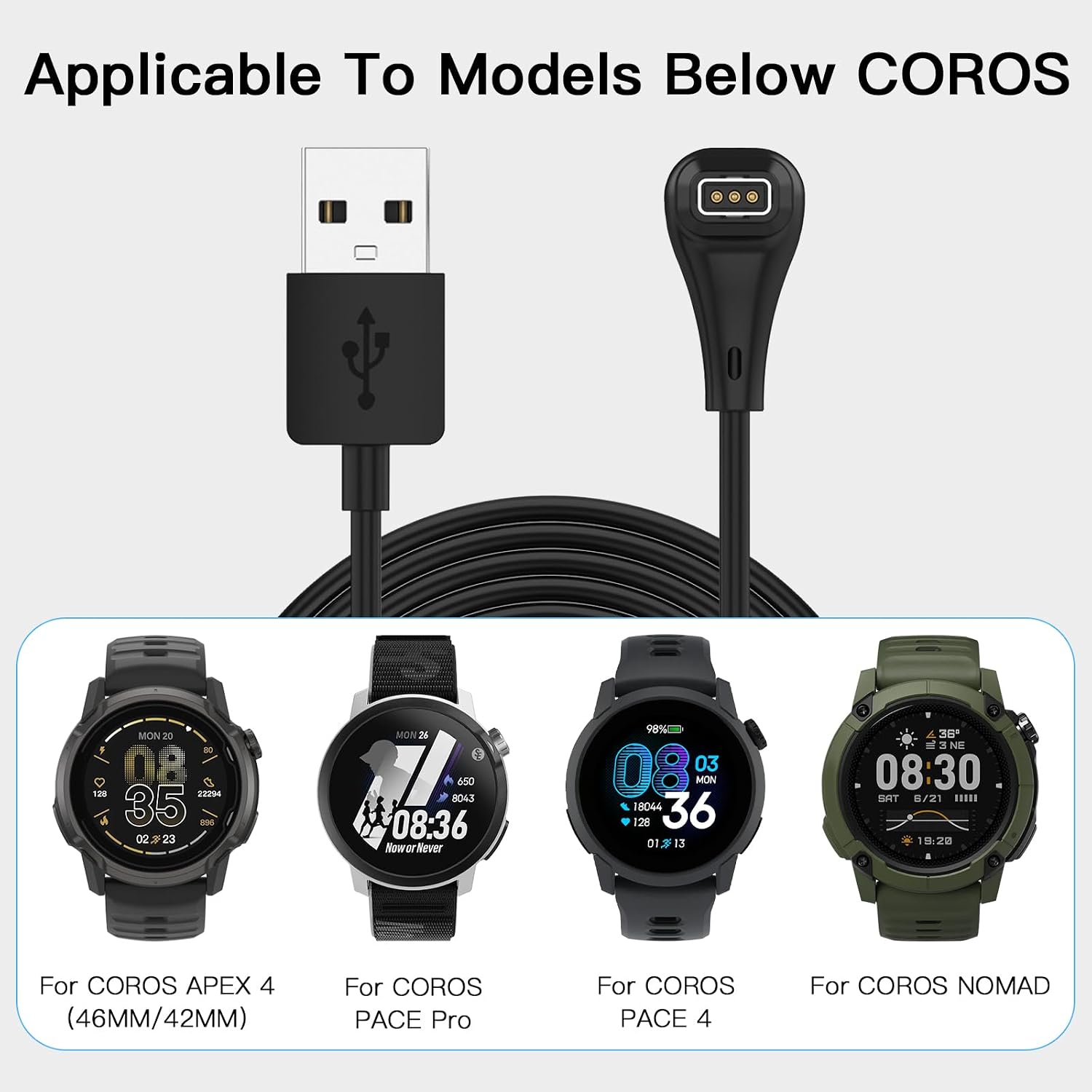 Hahace 2 Pack Right-Angle Charging Cable Compatible with COROS PACE 4/Nomad/PACE Pro/APEX 4 (46mm/42mm) smart Watch, a Replacement Type-C Charging Cable for smart Watch, (3.3FT/1m) (Type-A) image 4