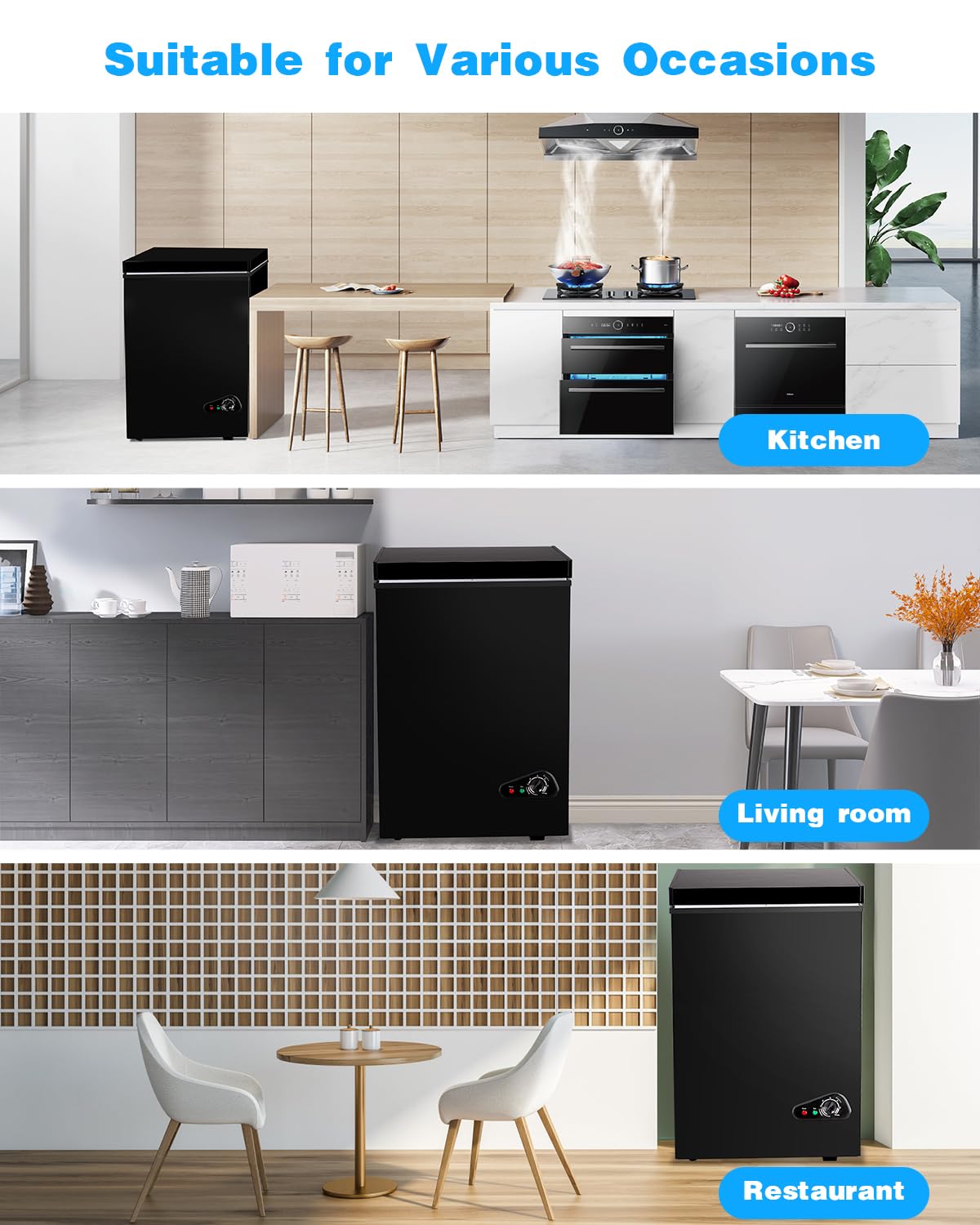Iorbur Flg-100q 7.0 Cu.Ft Chest Freezer, Adjustable 7-Gear Temperature Control, With Removable Baskets, Deep Compact Freezer For Home, Kitchen, Garage, Office, Shop, Rvs - Black on Fridge.com - View 6