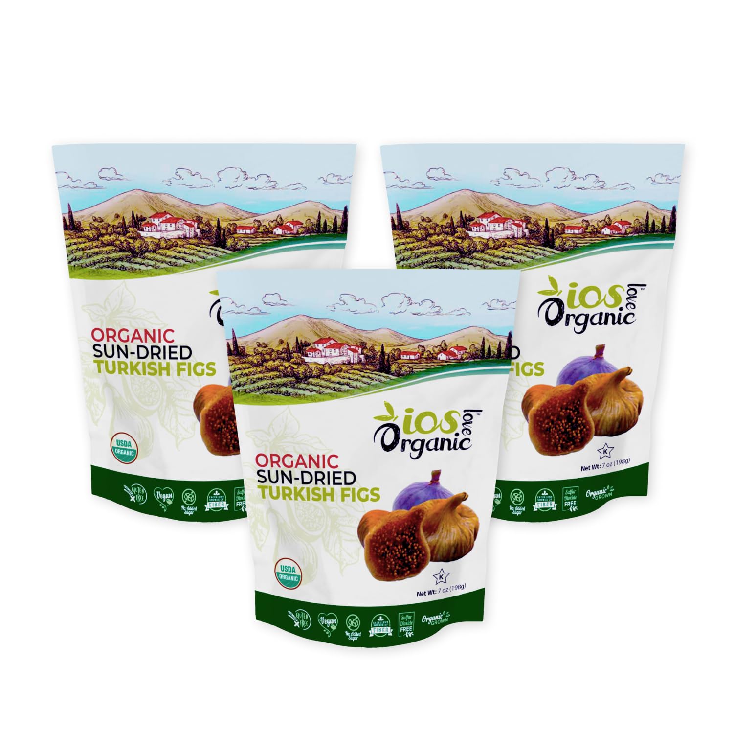 ORGANIC Turkish Dried Figs - IOS Love Organic- | Purely Figs - USDA Certified Organic Figs, NO Added Sugars, Sulfurs or Preservatives | NON-GMO, VEGAN, & KOSHER (3 Packs)