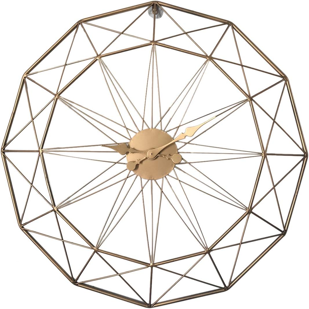 ReallyPow Metal Wall Clock 60cm Large Skeleton Wall Clock Silent Non-ticking Retro Style Iron Art Wall Clock for Home decor (Golden)