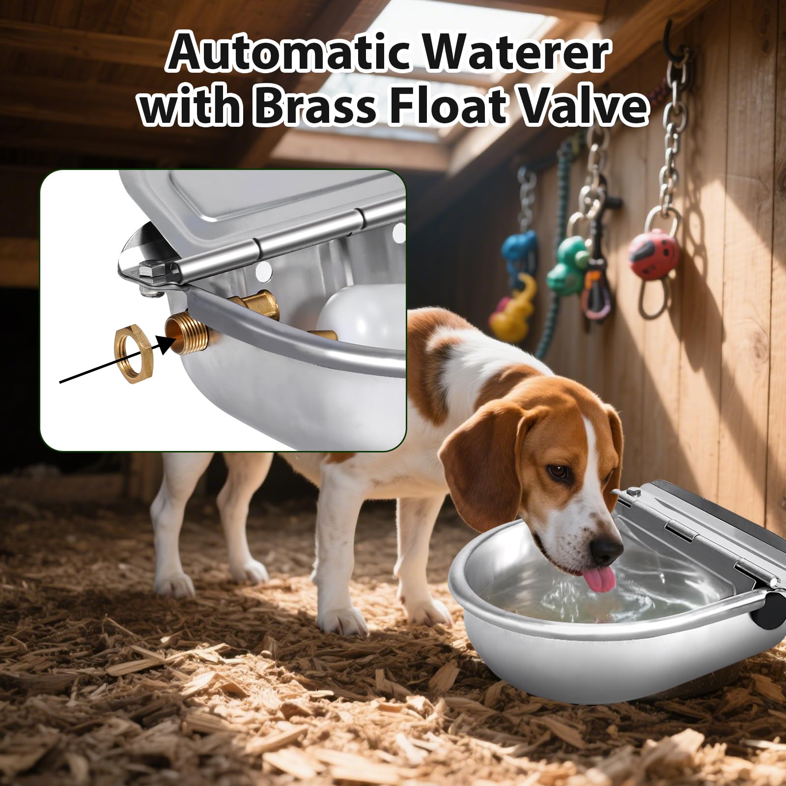 Automatischer Wasserspender für Hunde, Edelstahl-Wassernapfspender, automatischer Nachfüll-Wasserspender für Hühner, Pferde, Ziegen, Vieh, Rohr und Messingventil, 1,27 cm auf 1,9 cm