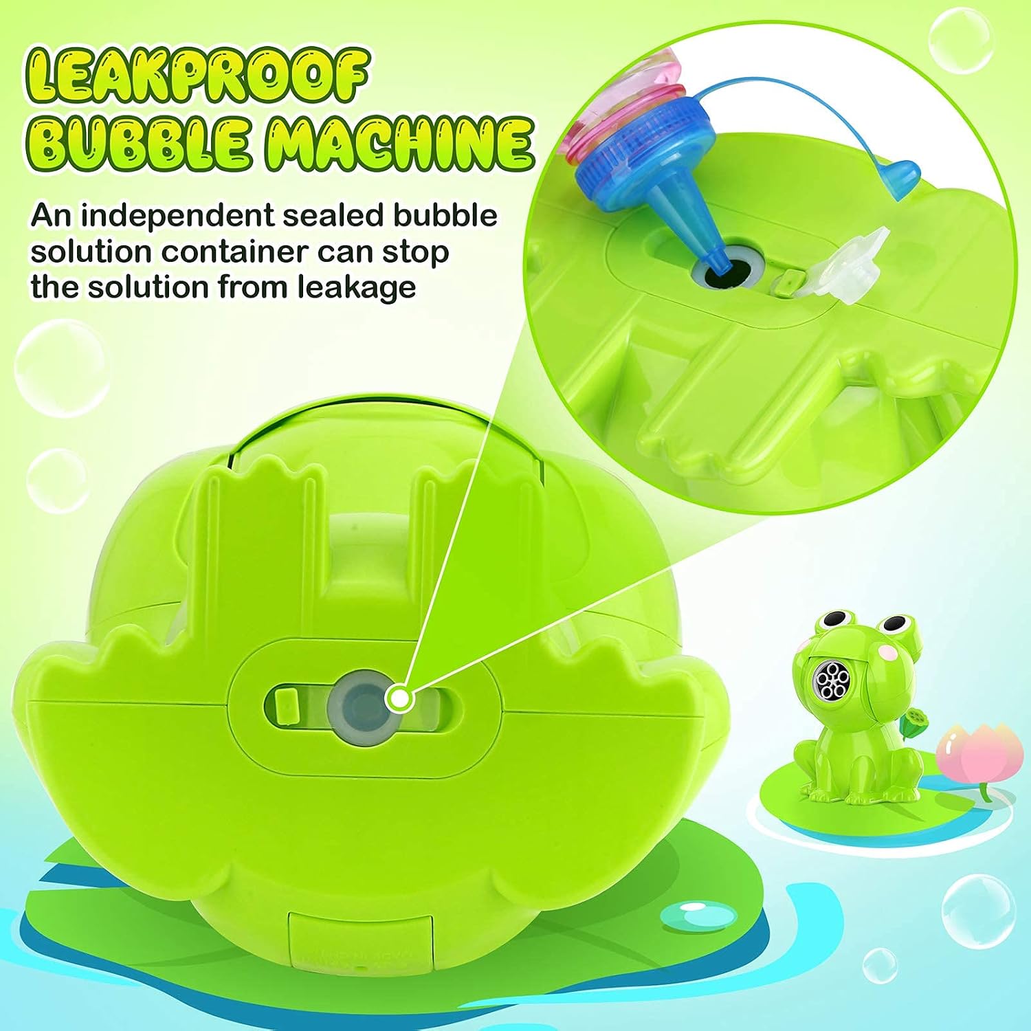 SplashNSpray Bubble Machine for Kids, Automatic Rechargeable Frog Bubble Maker with Solutions for Toddlers, Bubble Blower Outdoor Toys for Boys Girls Birthday Christams Party Gift