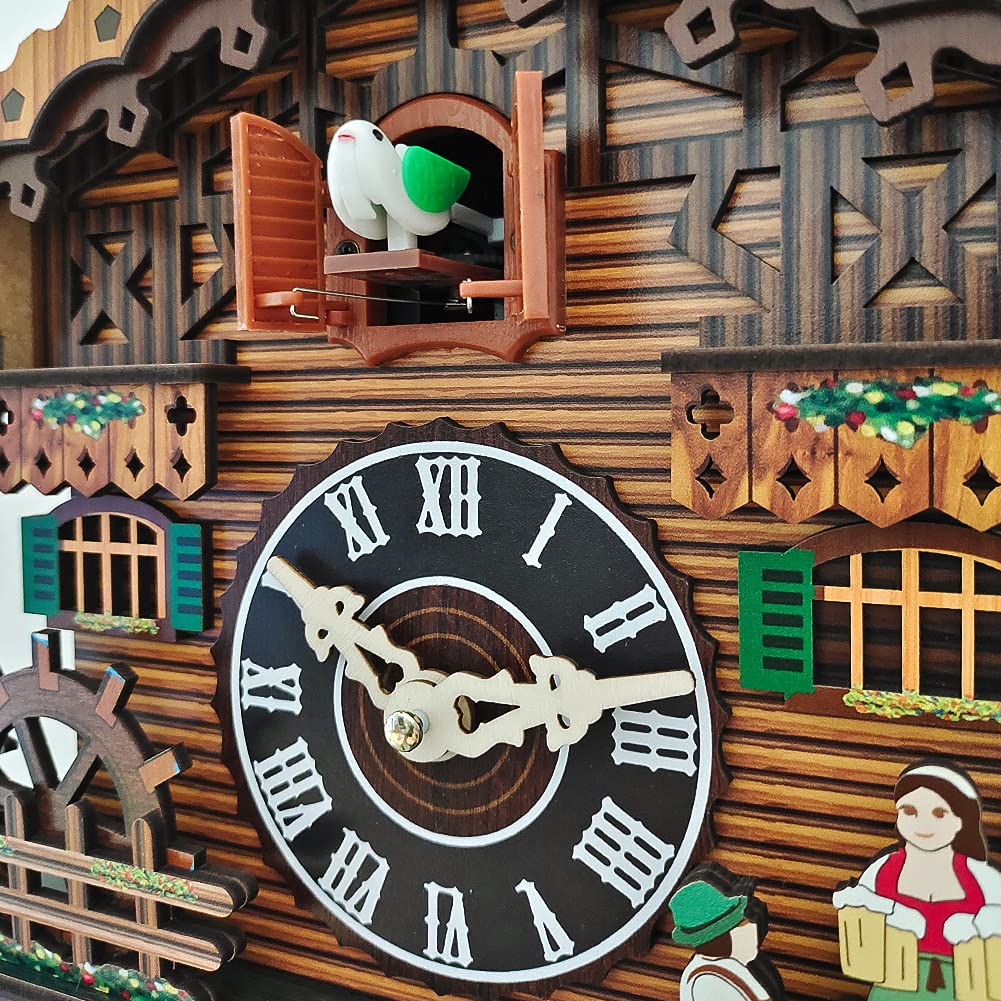Horloge coucou en bois faite à la main - Chalet de forêt - Horloge à quartz pour décoration de salon (24,4 cm)