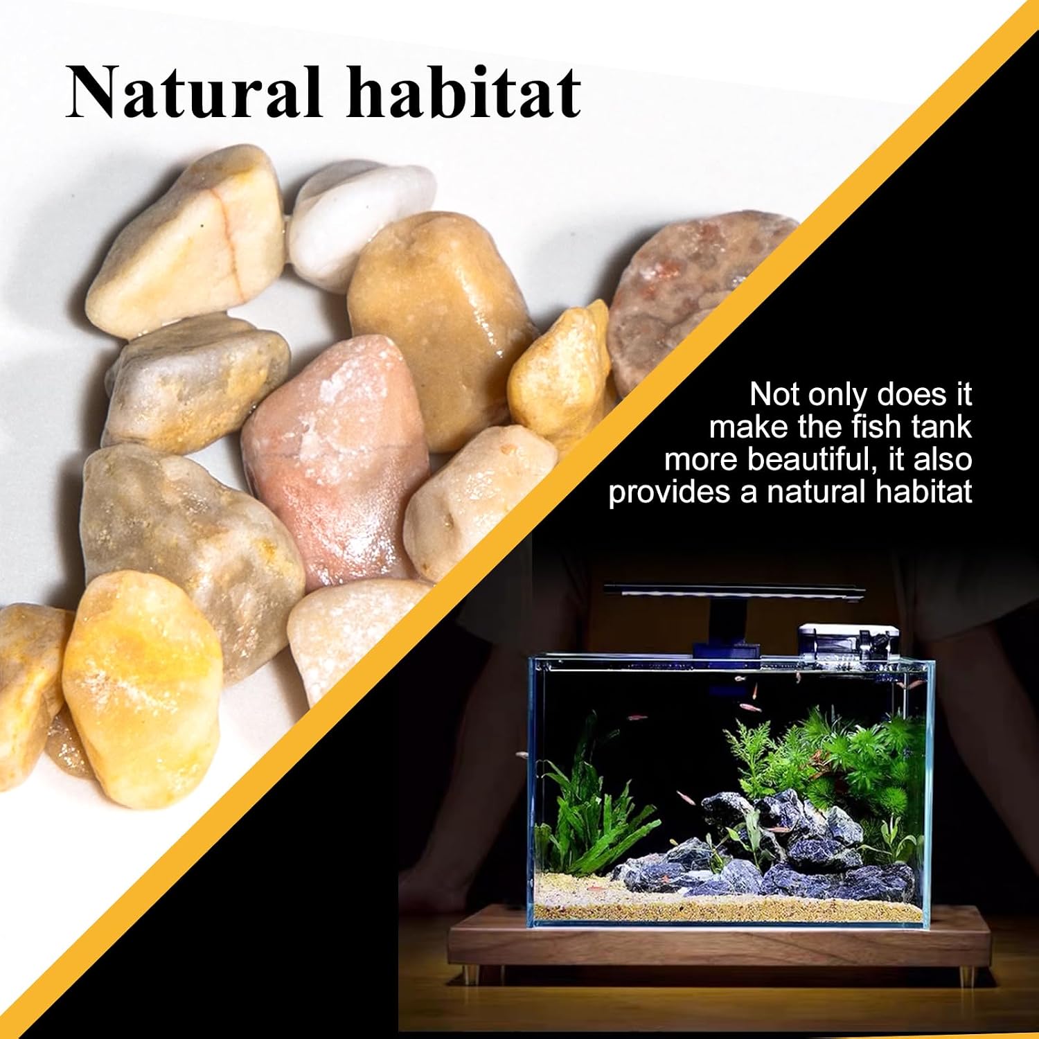 Natural Pea Gravel Pebbles for Plants, Fish Tank Gravel, Small Rocks for Outdoor Landscaping, Terrarium, Fish Tank, Home Decoration (10 Pounds, 1/5-3/5 inch, Yellow)