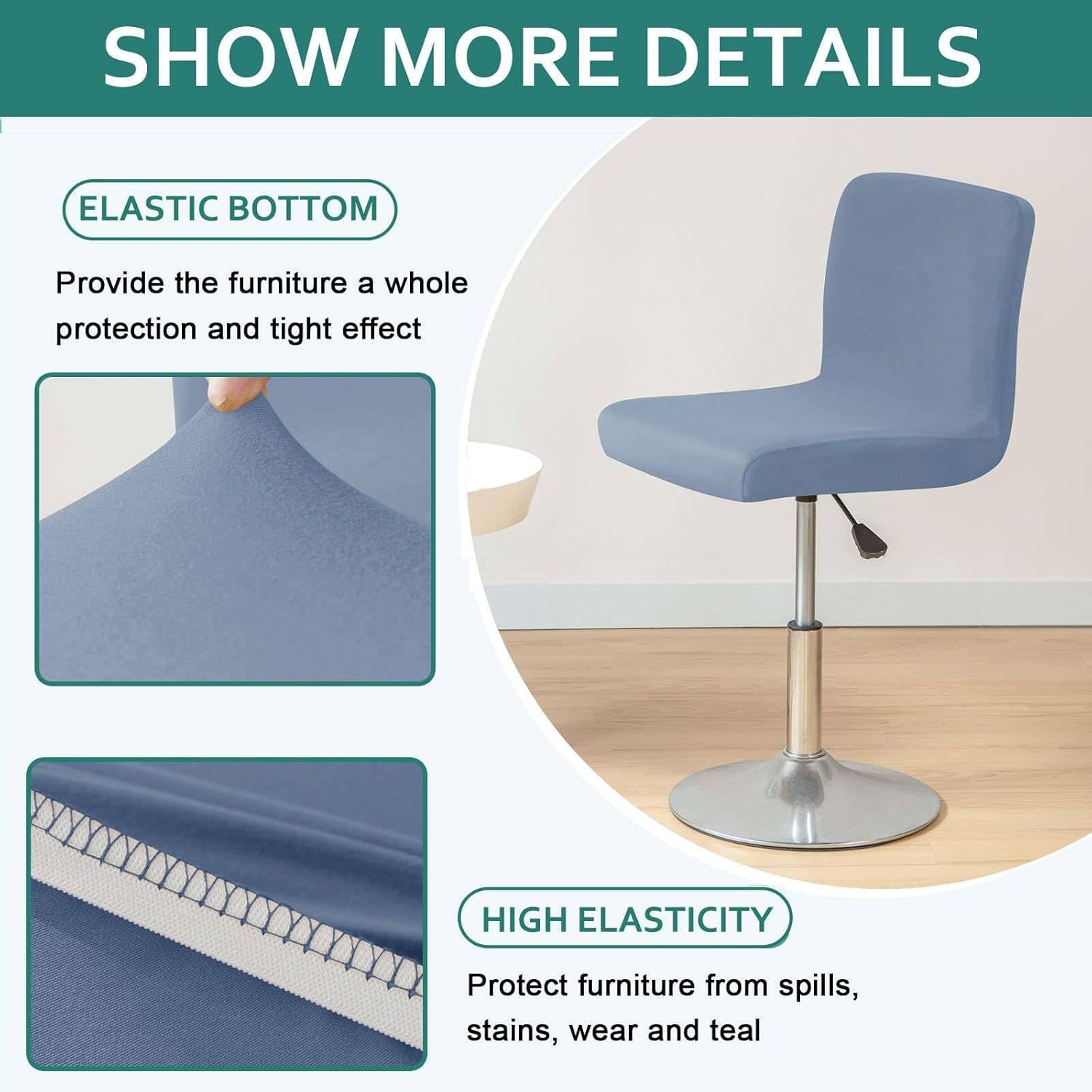 4 Pack Spandex Bar Stool Covers, Stretch Bar Stool Chair Cover with Elastic Bottom with Backs Barstool Covers Slipcovers for Dining Room-Gray Blue-Set of 4
