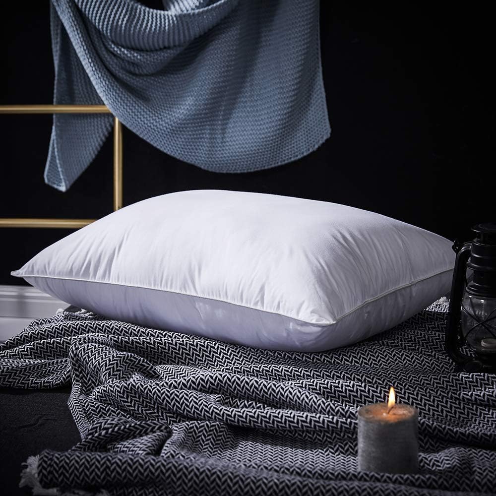 PALAWRAN Goose Down Pillow Side Sleeper and Back Sleeper Down Pillow with 1200 Thread Count 100% Egyptian Cotton Shell,Queen Size Pillow-20x28 Inches