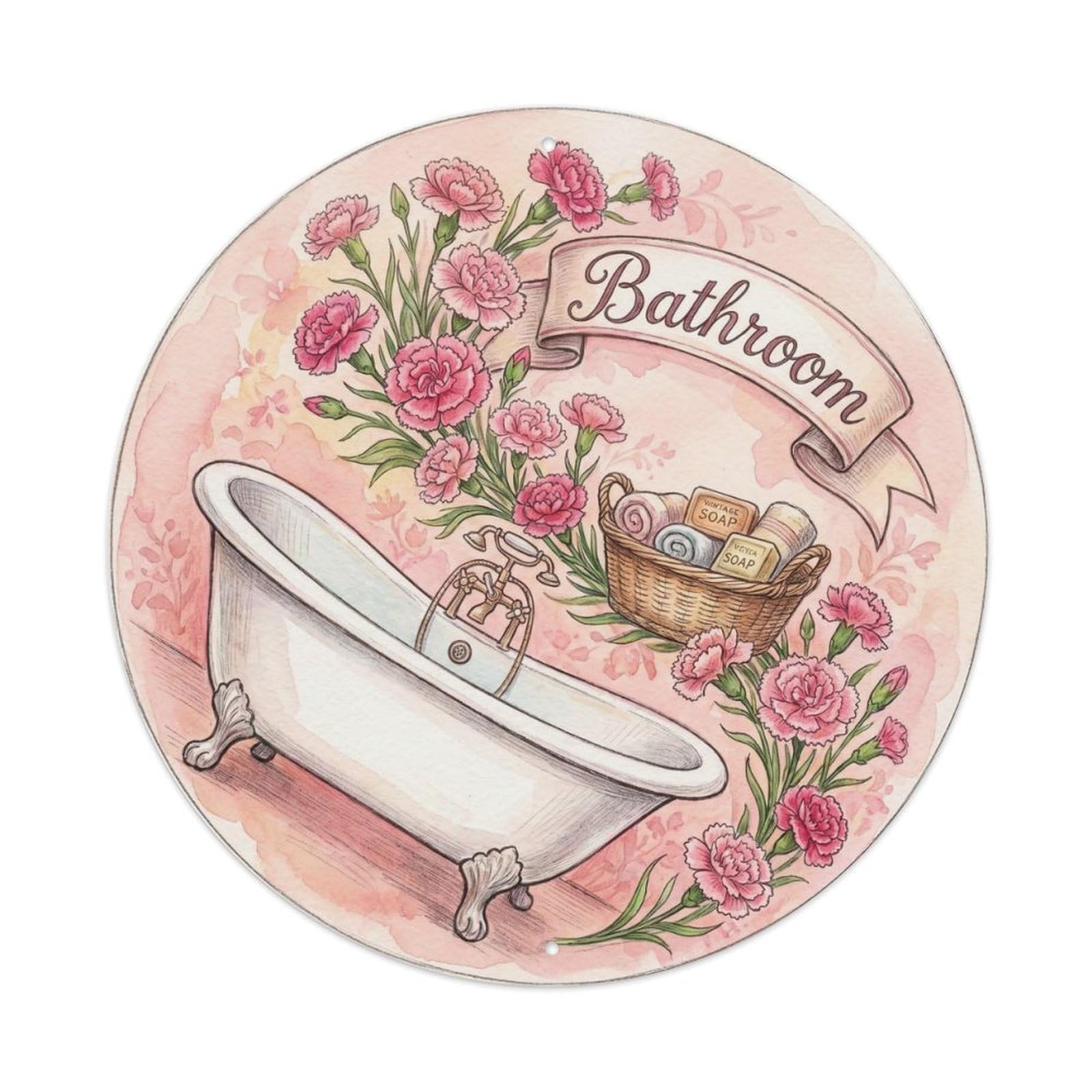 Fqnyr Style Bathroom Carnation Shabby Round Bathroom Metal Tin Sign