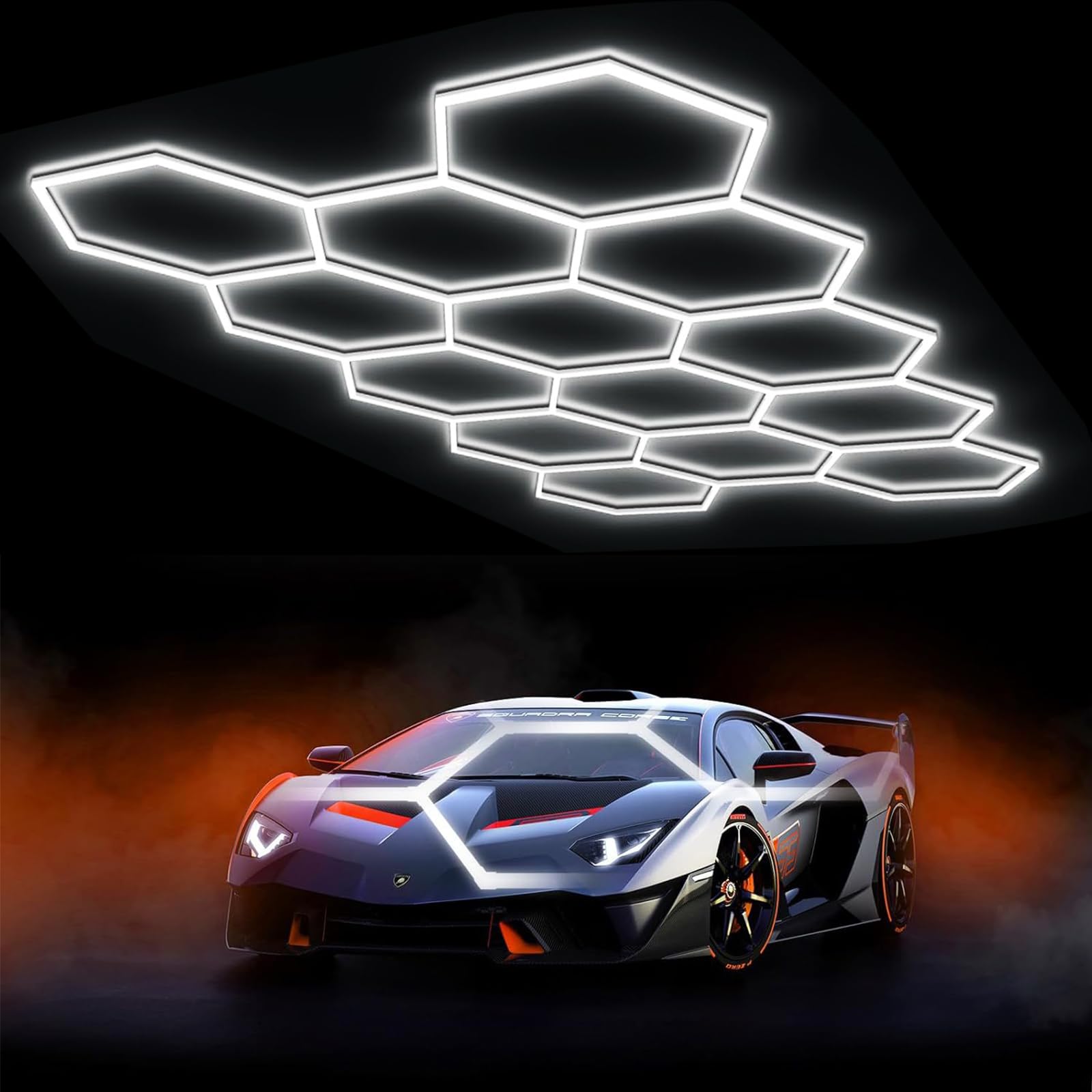 TimjAn Plafoniera LED esagonale for garage, luci da officina super luminose 6500K collegabili for garage, officina, magazzino, cantina, pulizia auto(14 Hex)
