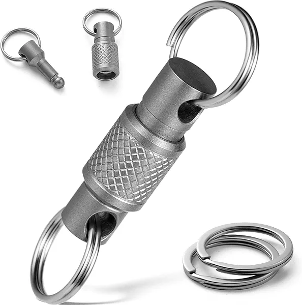 FEGVE Titanium Quick Release Swivel Keychain, Pull Apart Detachable Keychain Heavy Duty Car Key Holder with Key Rings