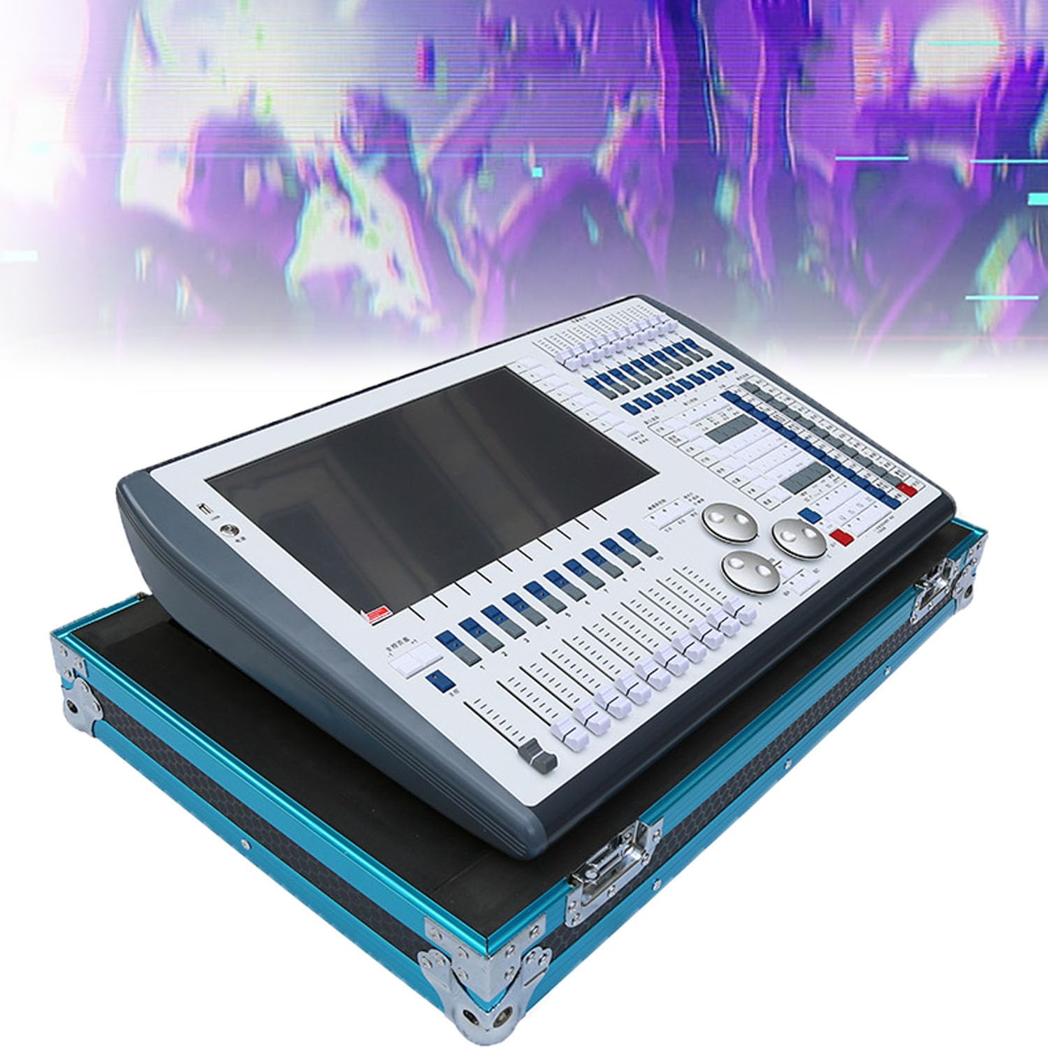 DMX-Controller, 120 GB i5 Touchscreen, 12 DMX-Ausgänge, 6144 Kanäle, mehrsprachig integriert, für Bühnenbeleuchtung, Flightcase enthalten