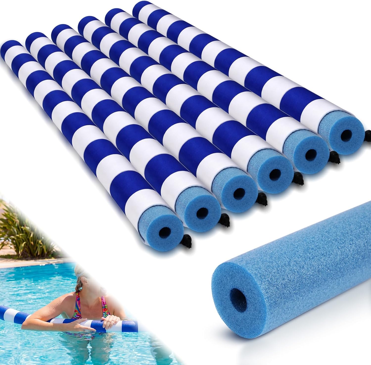 6 Pack Pool Noodles 52 Inch Foam Noodles Swim Jumbo Hollow Foam Large Swimming Decoration Pool Accessories for Swimming Floating Craft Projects Padding Bumper