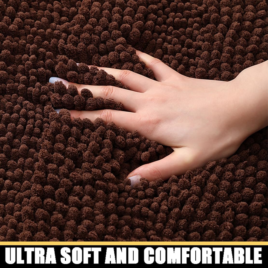 NIOKIT Chenille Bathroom Rugs Soft Shaggy and Absorbent Luxury Bath Mat Non Slip Carpet Mats for Tubs Toilet Showers Machine Washable Small Bathmat Entrance Doormat Solid 20" X 32" White