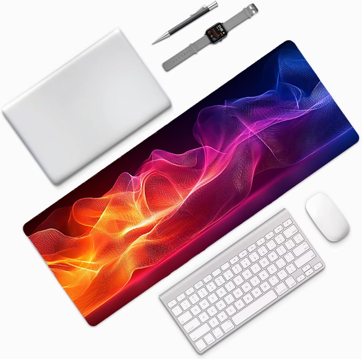 Lpfieonn Orange Farbe Schreibtischunterlage XXL, Blau Schreibtischunterlagen Großes, Gaming Mousepad XXL mit ernähter Rand und Rutschfeste Gummibasis, Desk Mat für PC/Laptop/Mausa 120x60cm PF-2430