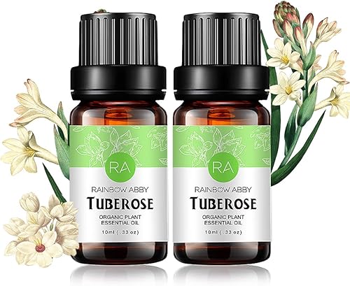 Paquete de 2 aceites esenciales de tuberosa 100% puro, aceite esencial de flor natural natural para difusor, mensaje, cuidado de la piel, 2 x 0.3 fl