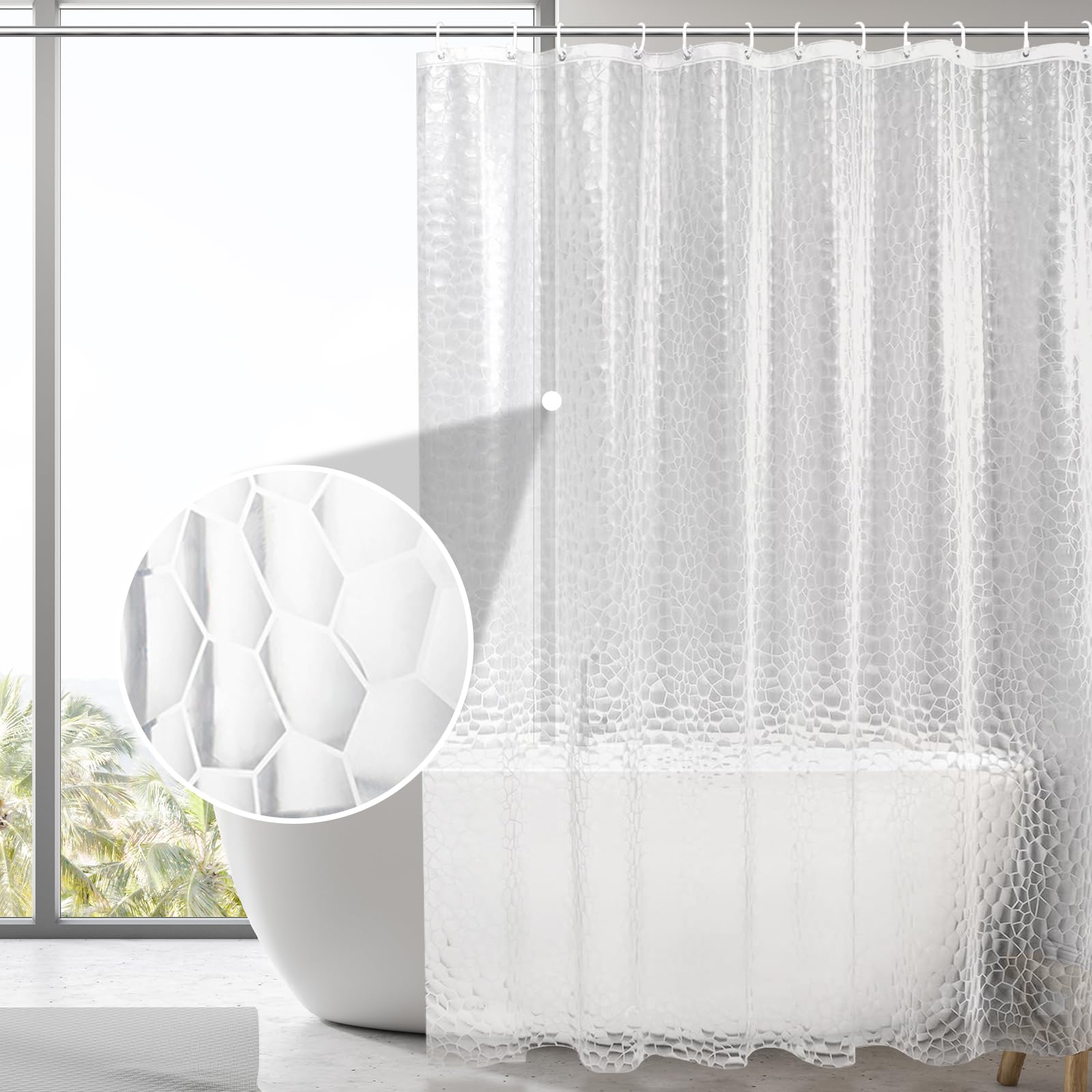 BOZKAA Wasserdichter Duschvorhang 180x200 cm Waschbar Schnell Trocknender Stoff Polyester Badvorhang mit 12 Duschvorhangringen Weiß (3D)