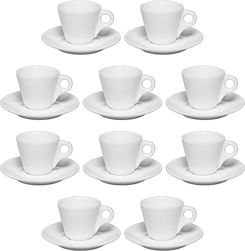 DISCOUNT PROMOS Tazas de espresso con platillo de 2.75 onzas, juego de 10, paquete a granel, perfecto para expreso, té, otras bebidas, color blanco
