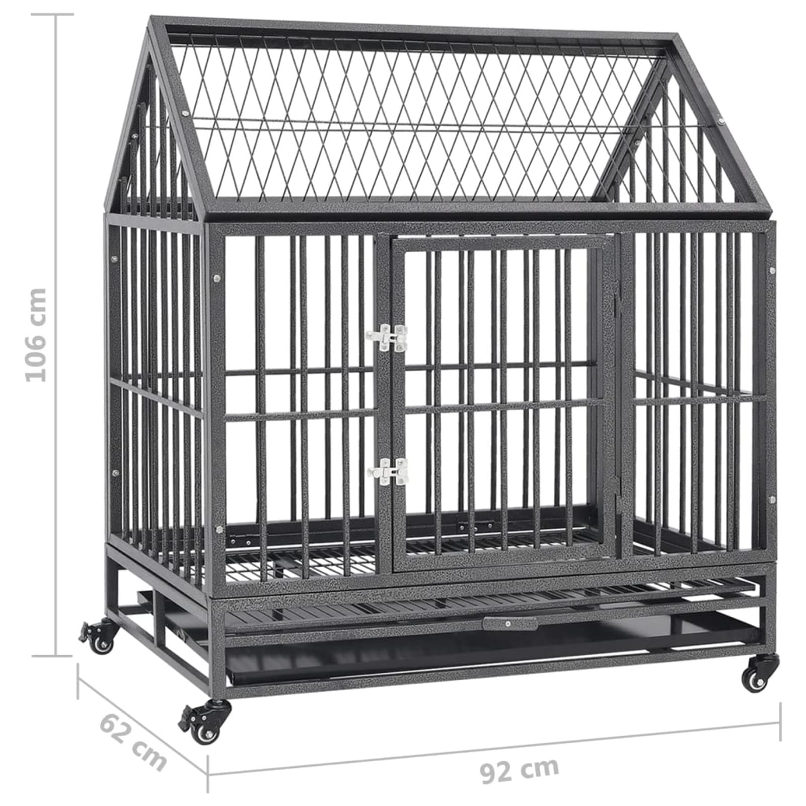 Homgoday Klatka dla psa klatka dla psa wewnętrzna Kennel dla psów klatki dla psów na zewnątrz ogrodzenie dla psów, klatka dla psa ze stalowymi kołami i dachem 92 x 62 x 106 cm